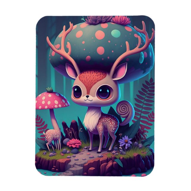 Cute Mushroom Hjort Fantasy Art Magnet (Vertikal)
