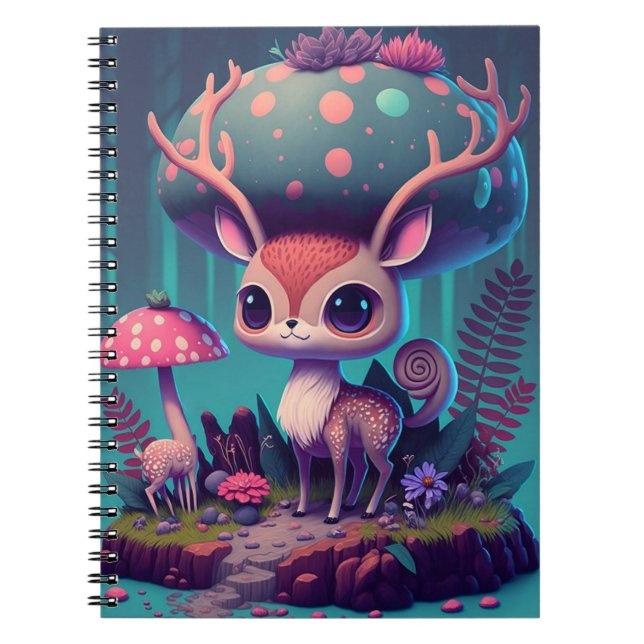 Cute Mushroom Hjort Fantasy Art Notebook Anteckningsbok (Framsidan)