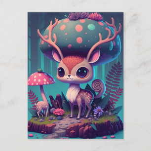 Cute Mushroom Hjort Fantasy Art-vykort Vykort