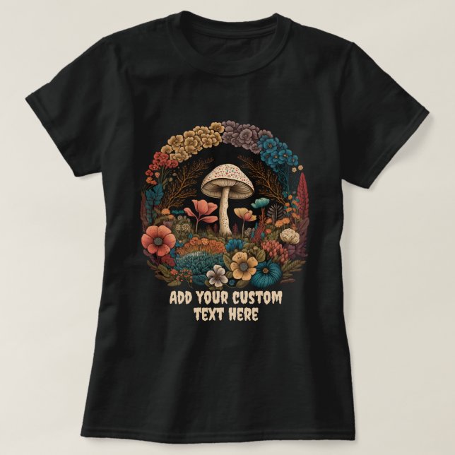Cute Mushroom House Blommigt, Mushroom Älskare T Shirt (Design framsida)