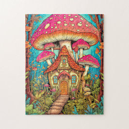 Cute Mushroom House Illustration Pussel