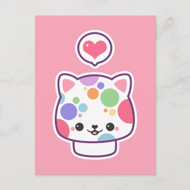 Cute Mushroom Kattunge Vykort (Framsida)