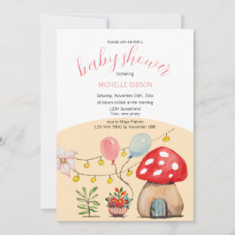 Cute Mushroom Party Watercolor Illustration Inbjudningar