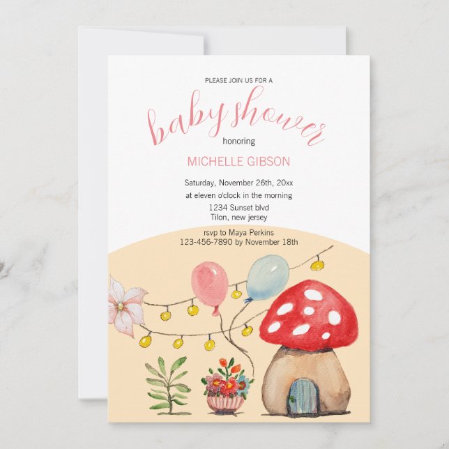 Cute Mushroom Party Watercolor Illustration Inbjudningar (Framsida)