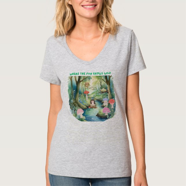 Cute Mushroom People with Forest Friends T Shirt (Framsida)