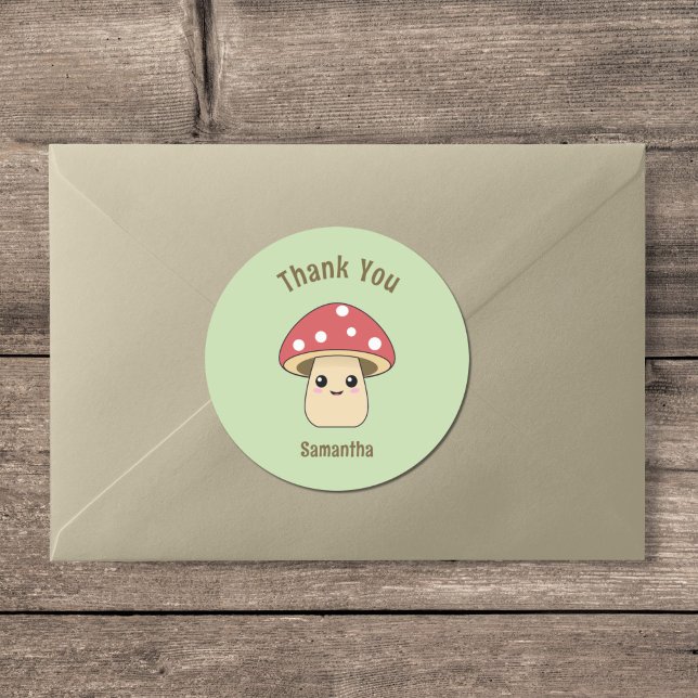 Cute Mushroom Tack Sticker Runt Klistermärke (Cute Mushroom Thank You Sticker)
