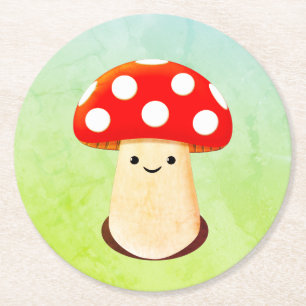 Cute Mushroom Teckning Underlägg Papper Rund