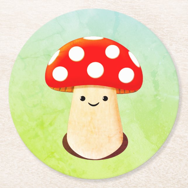 Cute Mushroom Teckning Underlägg Papper Rund (Framsidan)