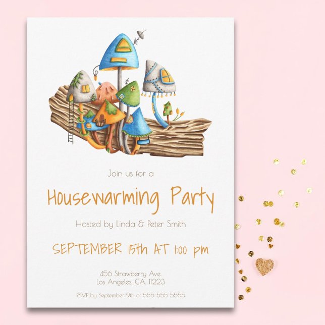 Cute Mushroom Village Illustration Houseuppvärmnin Inbjudningar (Skapare uppladdad)