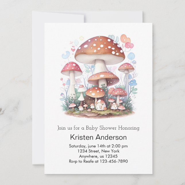 Cute Mushroom Wonderland Bliss Girl Baby Shower Inbjudningar (Framsida)