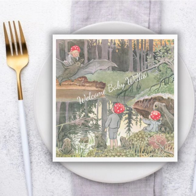 Cute Mushroom Woodland Frog Baby Shower Pappersservett (Skapare uppladdad)