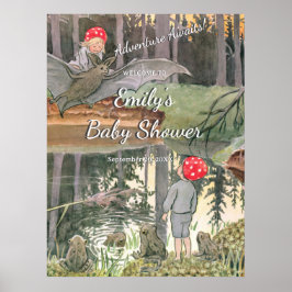 Cute Mushroom Woodland Frog Baby Shower Välkommen Poster