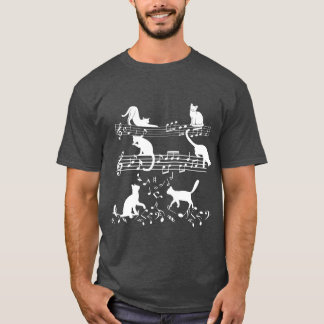 Cute Music Älskare Piano Cat Spelar på musikanteck T Shirt