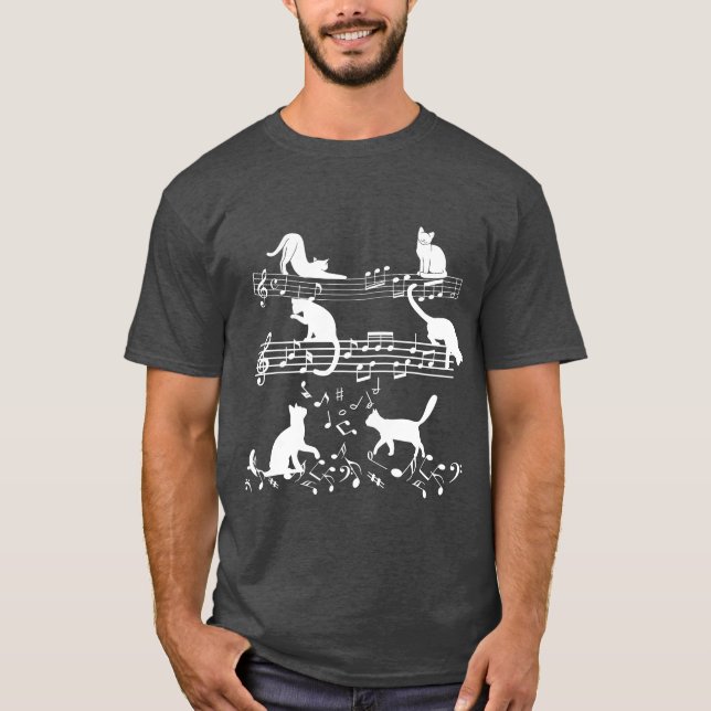 Cute Music Älskare Piano Cat Spelar på musikanteck T Shirt (Framsida)