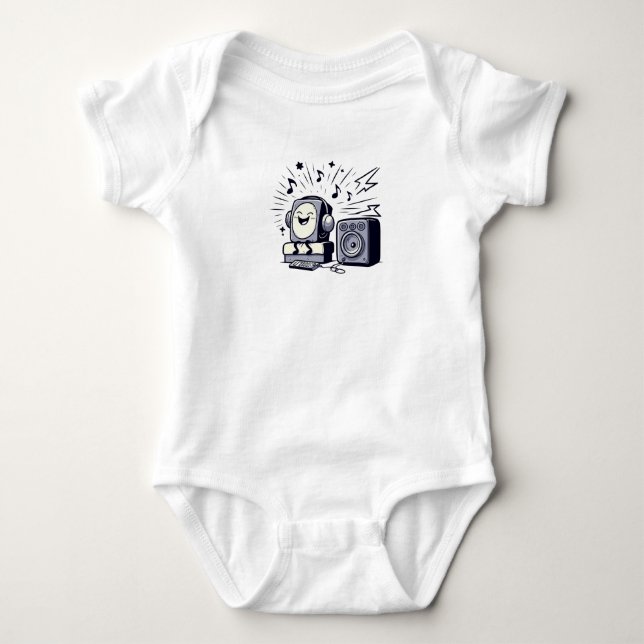 Cute Music Lover – Adorable Cartoon Baby Bodysuit T Shirt (Framsida)