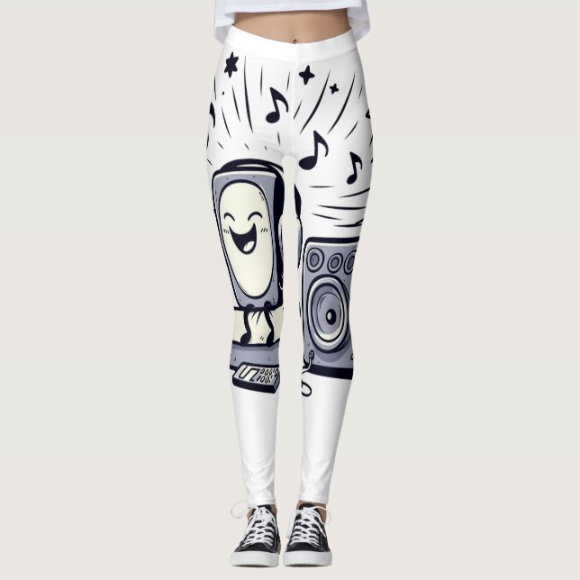Cute Music Lover – Fun Cartoon Workout Leggings (Framsida)