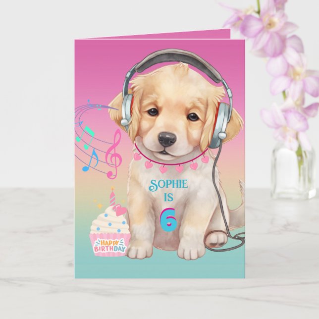 Cute Music Loving Golden Retriever Personlig Kort (Orkide)