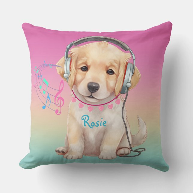 Cute Music Loving Golden Retriever Personlig Kudde (Framsida)