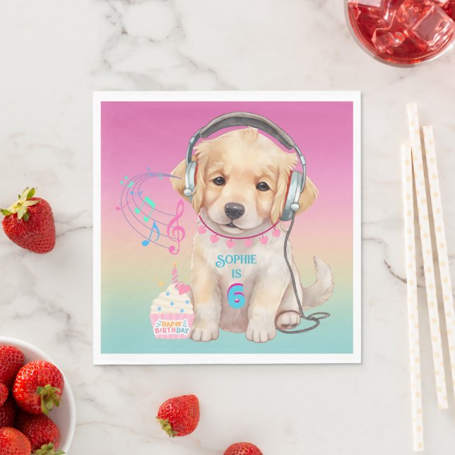 Cute Music Loving Golden Retriever Personlig Pappersservett (Insitu)