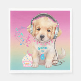 Cute Music Loving Golden Retriever Personlig Pappersservett