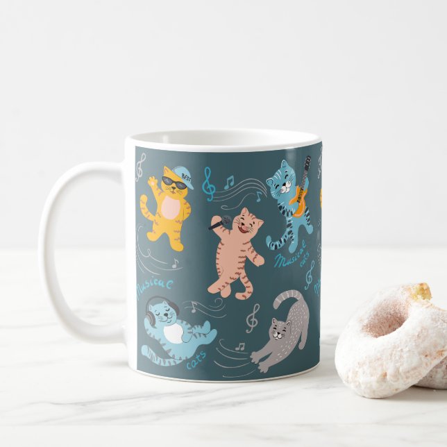 Cute Musical Cats Mönster Kids Kitchen Mugg (Med munk)
