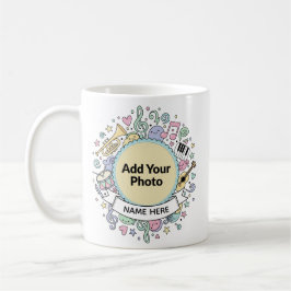 Cute Musical Doodles Kids Custom Photo  Name Mug Kaffemugg