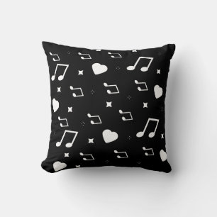 Cute Musical Hearts and Stars Doodles Black Kudde