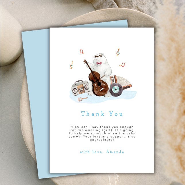 Cute Musician Polar Bear Boy Baby Shower Tack Kort (Cute Musician Polar Bear Boy Baby Shower Thank You Card)