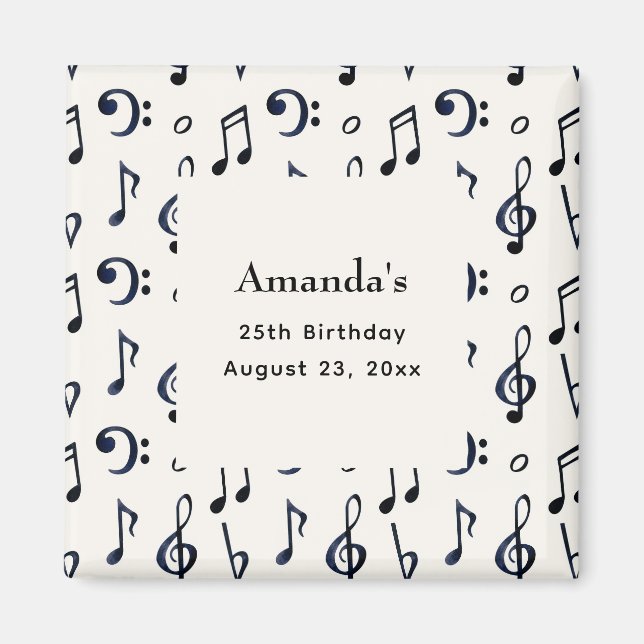 Cute Musik noter Mönster födelsedag Magnet (Framsidan)