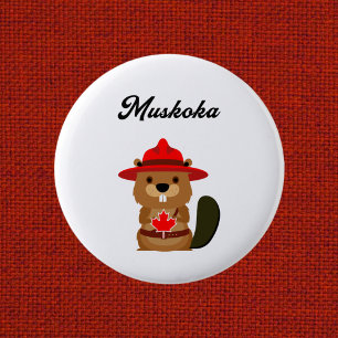 Cute Muskoka Kanada Beaver med Red Hat Knapp