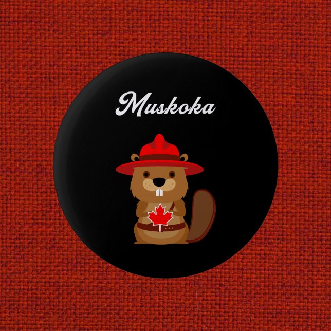 Cute Muskoka Kanada Beaver med Red Hat Mörk Färg Knapp (Skapare uppladdad)