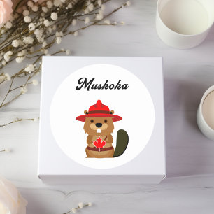 Cute Muskoka Kanada Beaver med Red Hat Runt Klistermärke