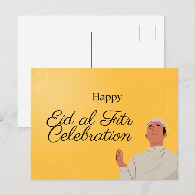 Cute Muslim Boy and Girl Eid Mubarak Postcard Vykort (Fram/baksida)