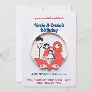 Cute Muslim Family Birday Card Inbjudningar