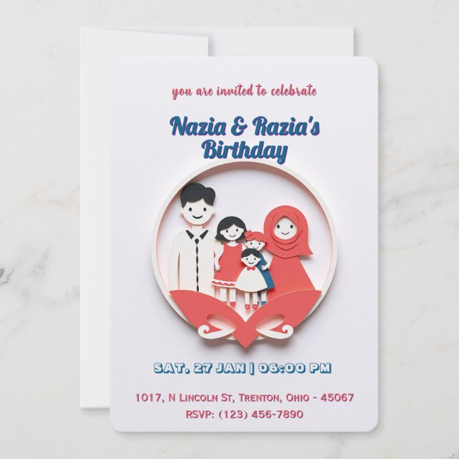 Cute Muslim Family Birday Card Inbjudningar (Framsida)