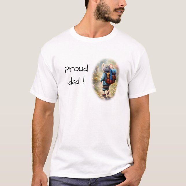 Cute-muspojken på väg till skolan, anpassningsbar t shirt (Framsida)