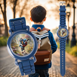 Cute-muspojken på väg till skolan armbandsur