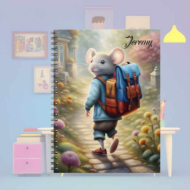 Cute-muspojken på väg till skolan, personlig anteckningsbok (Skapare uppladdad)