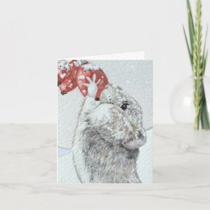 Cute-musröd bär på vilda djur på snö-scenen helgkort