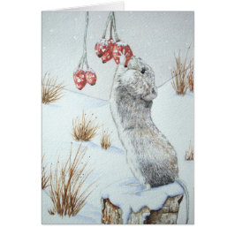 Cute Musscen i snö vid chriistmas OBS Kort