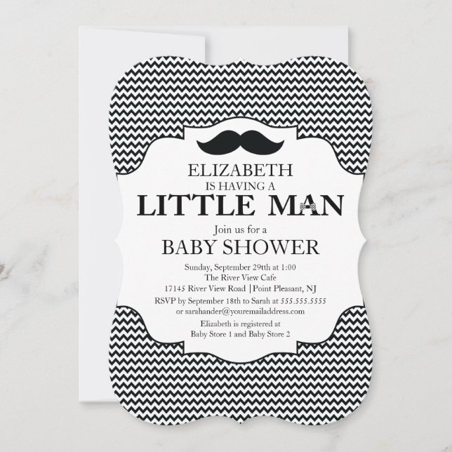 Cute Mustache Bash Boys Baby Shower Chevron Inbjudningar (Framsida)