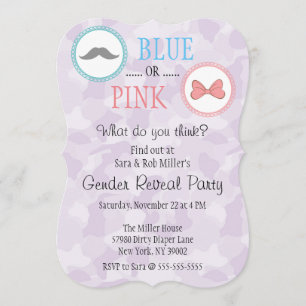 Cute Mustache & Bow Gender Reveal Inbjudan