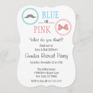 Cute Mustache & Bow Gender Reveal Inbjudan
