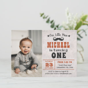 Cute Mustache Boy Photo 1st Birthday Party Inbjudningar