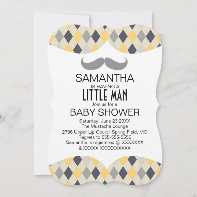 Cute Mustache Boys Baby Shower Anpassningsbar Inbj Inbjudningar (Framsida)