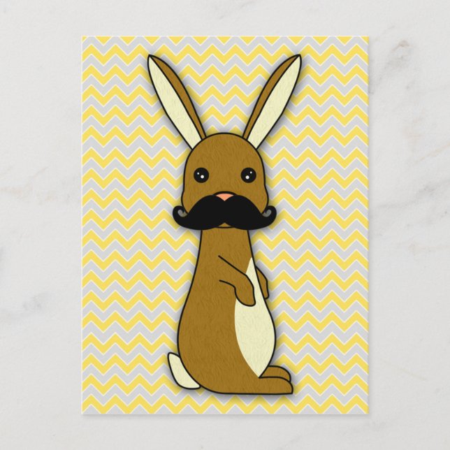 Cute Mustache Bunny Tecknad Vykort (Framsida)