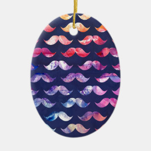 Cute Mustache Mönster med Watercolor Overlay Julgransprydnad Keramik
