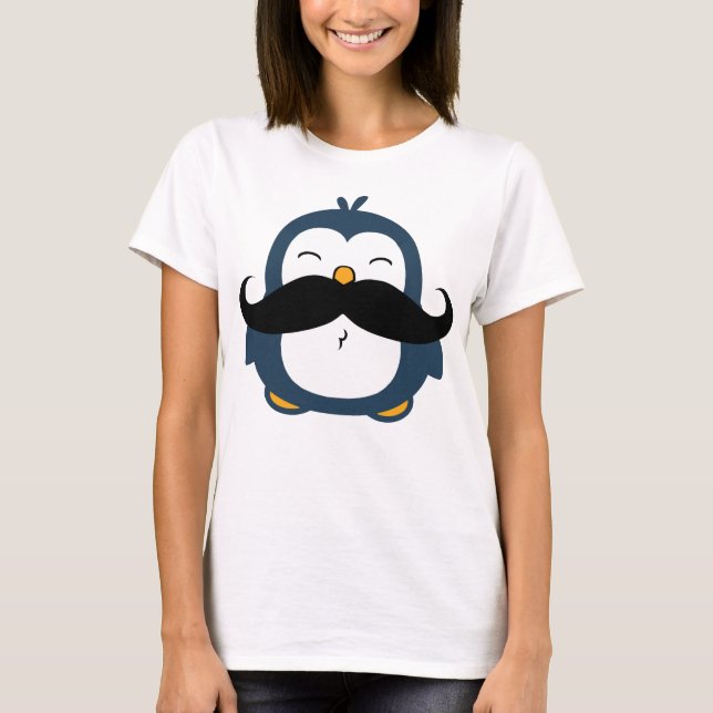 Cute Mustache Penguin T Shirt (Framsida)