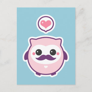 Cute Mustache Uggla Vykort