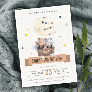 Cute Mute Teddy Luftballong Barns födelsedag Inbjudningar